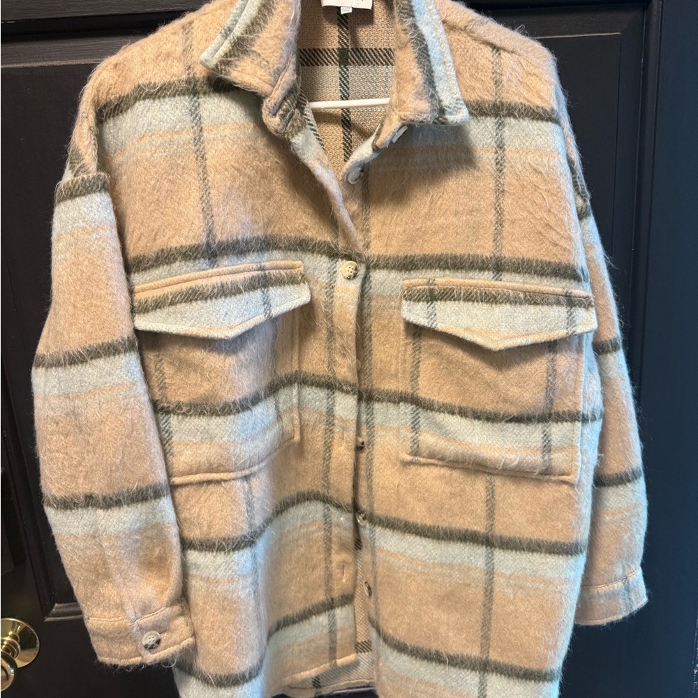 Plaid Tan and Gray Women's Jacket